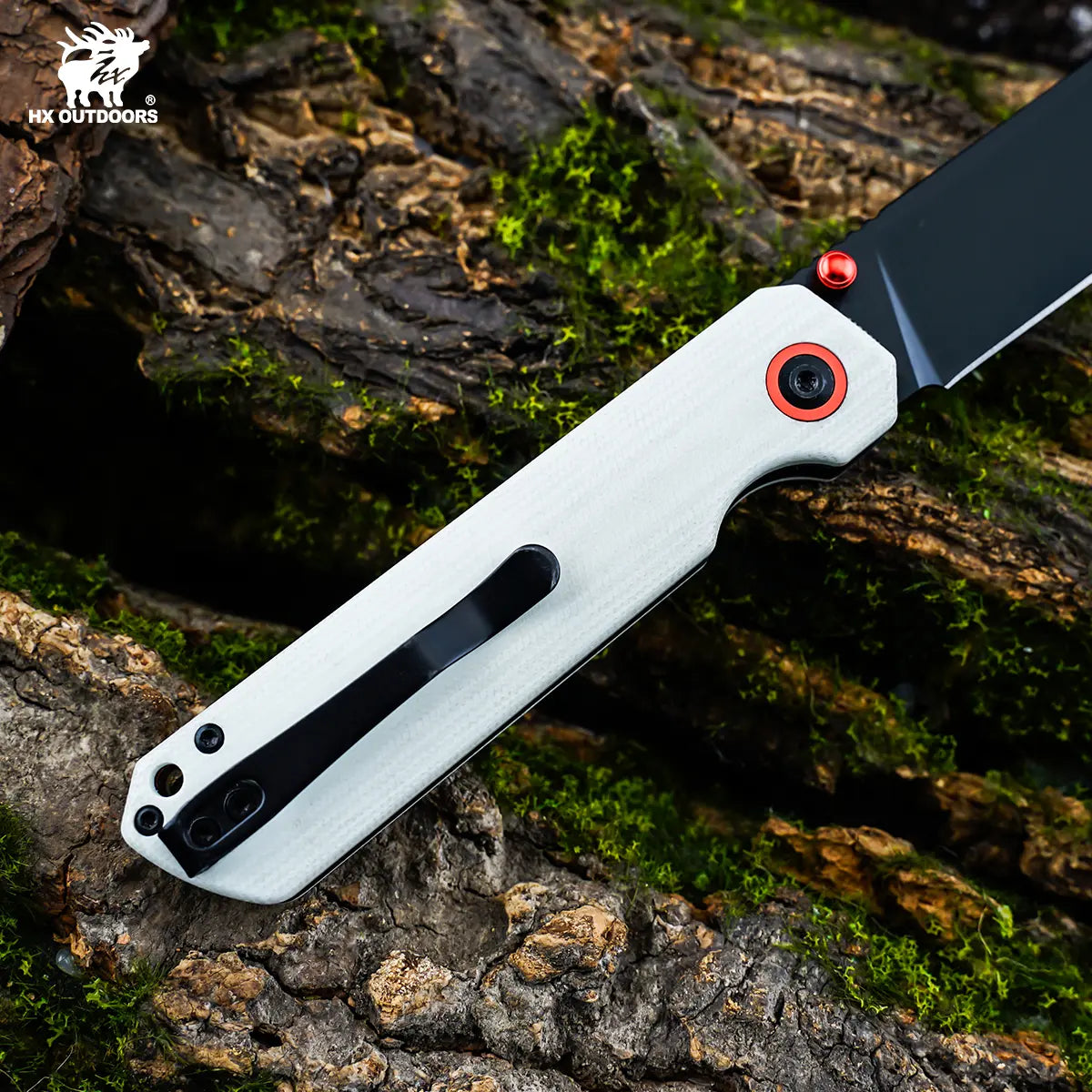 HYLA | Pocket Knife | Button Lock | 2.91" 14C28N Black Blade | White G10 Handle | HX OUTDOORS ZD-120S-D