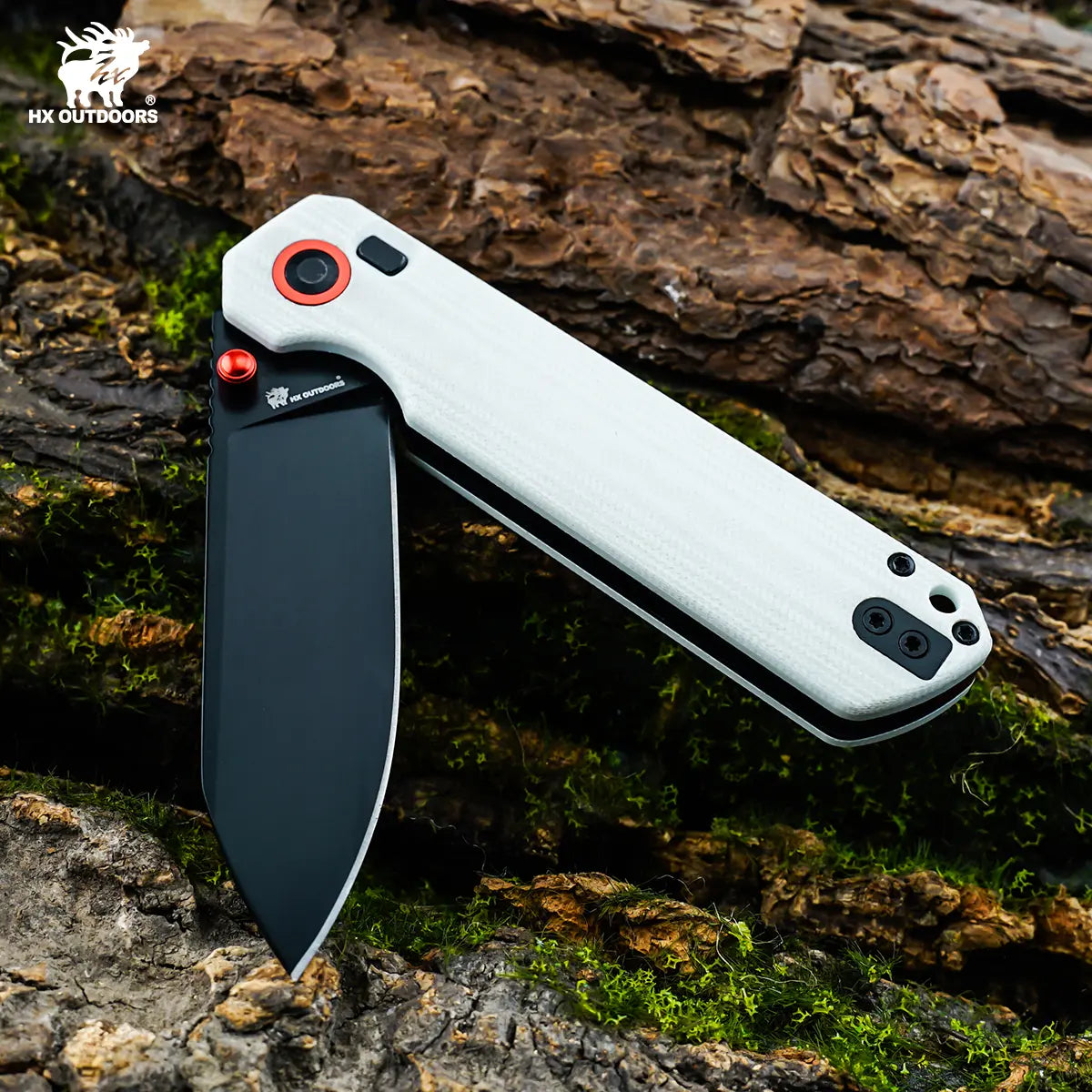 HYLA | Pocket Knife | Button Lock | 2.91" 14C28N Black Blade | White G10 Handle | HX OUTDOORS ZD-120S-D