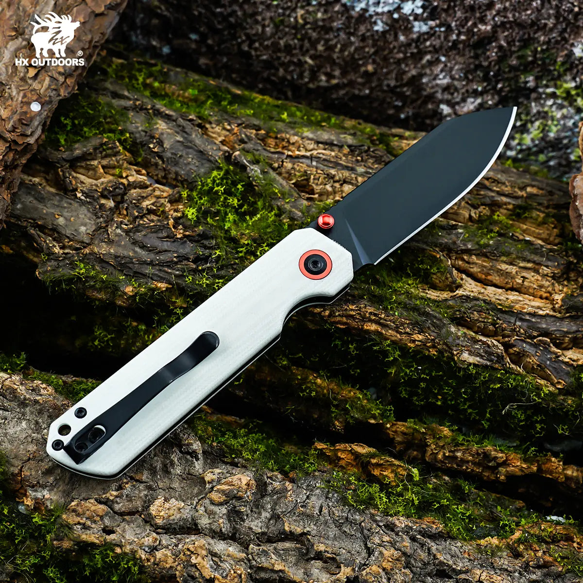 HYLA | Pocket Knife | Button Lock | 2.91" 14C28N Black Blade | White G10 Handle | HX OUTDOORS ZD-120S-D