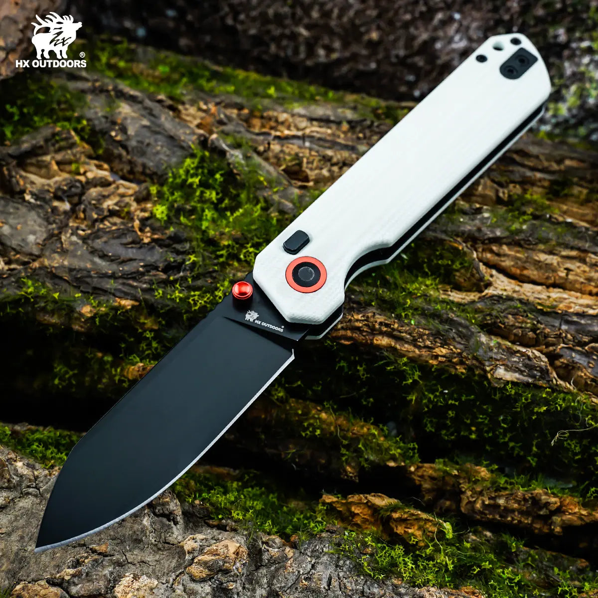 HYLA | Pocket Knife | Button Lock | 2.91" 14C28N Black Blade | White G10 Handle | HX OUTDOORS ZD-120S-D