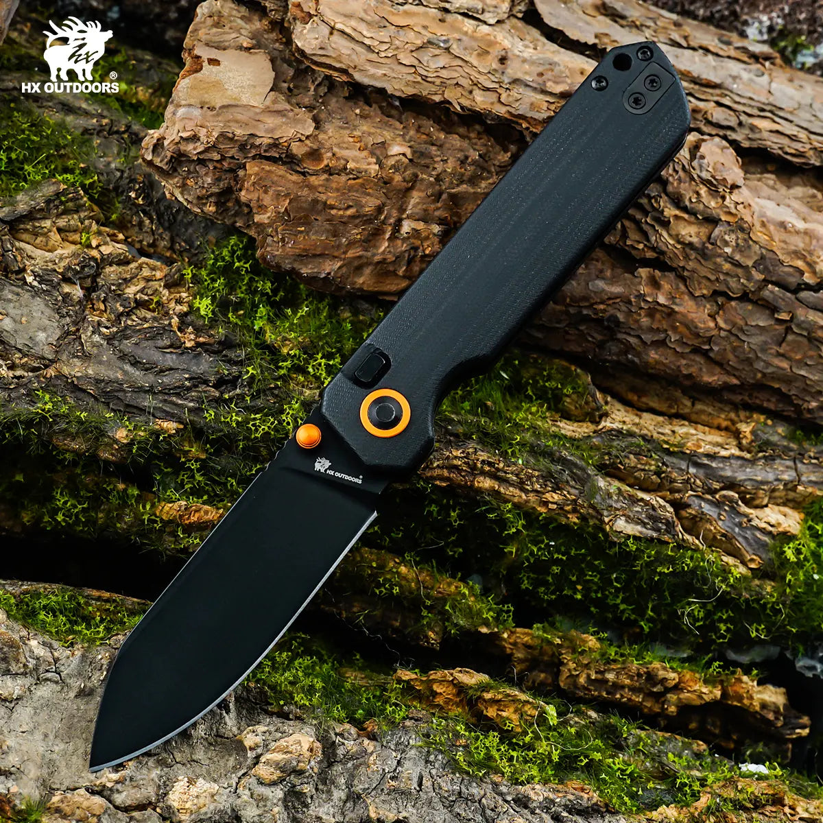 HYLA | Pocket Knife | Button Lock | 2.91" 14C28N Black Blade | Black G10 Handle | HX OUTDOORS ZD-120S-C