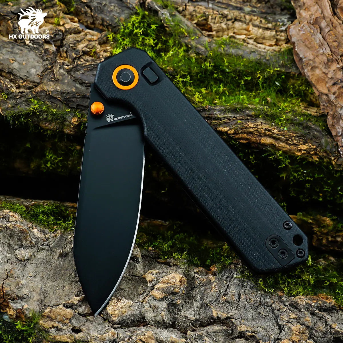 HYLA | Pocket Knife | Button Lock | 2.91" 14C28N Black Blade | Black G10 Handle | HX OUTDOORS ZD-120S-C