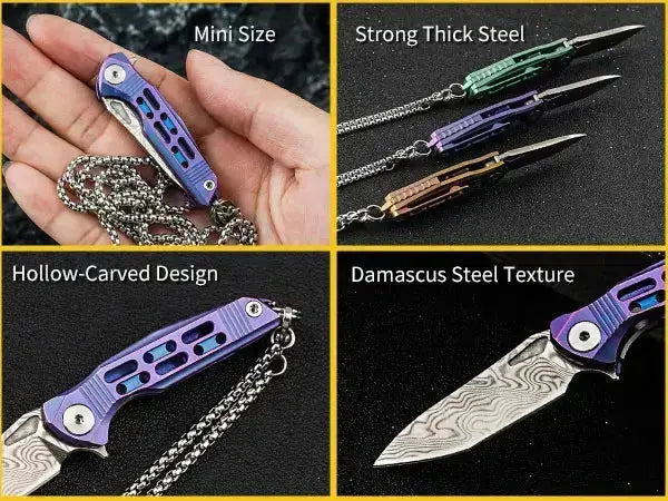 HX OUTDOORS MINI ARMORED | Pocket Knife | Liner Lock | 1.37" Damascus Blade | Pink Titanium Handle | EDC-005C MINI ARMORED