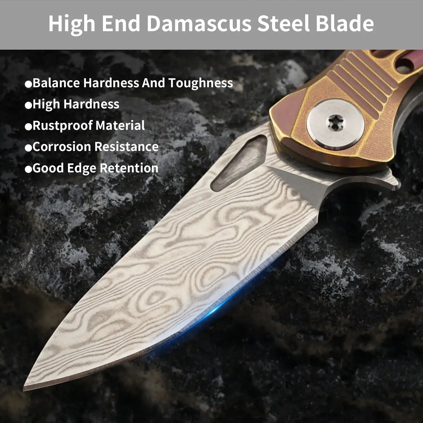 HX OUTDOORS MINI ARMORED | Pocket Knife | Liner Lock | 1.37" Damascus Blade | Pink Titanium Handle | EDC-005E MINI ARMORED