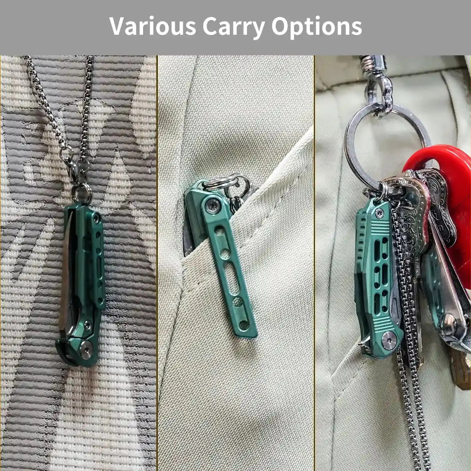HX OUTDOORS MINI ARMORED | Pocket Knife | Liner Lock | 1.37" Damascus Blade | Green Titanium Handle | EDC-005D MINI ARMORED