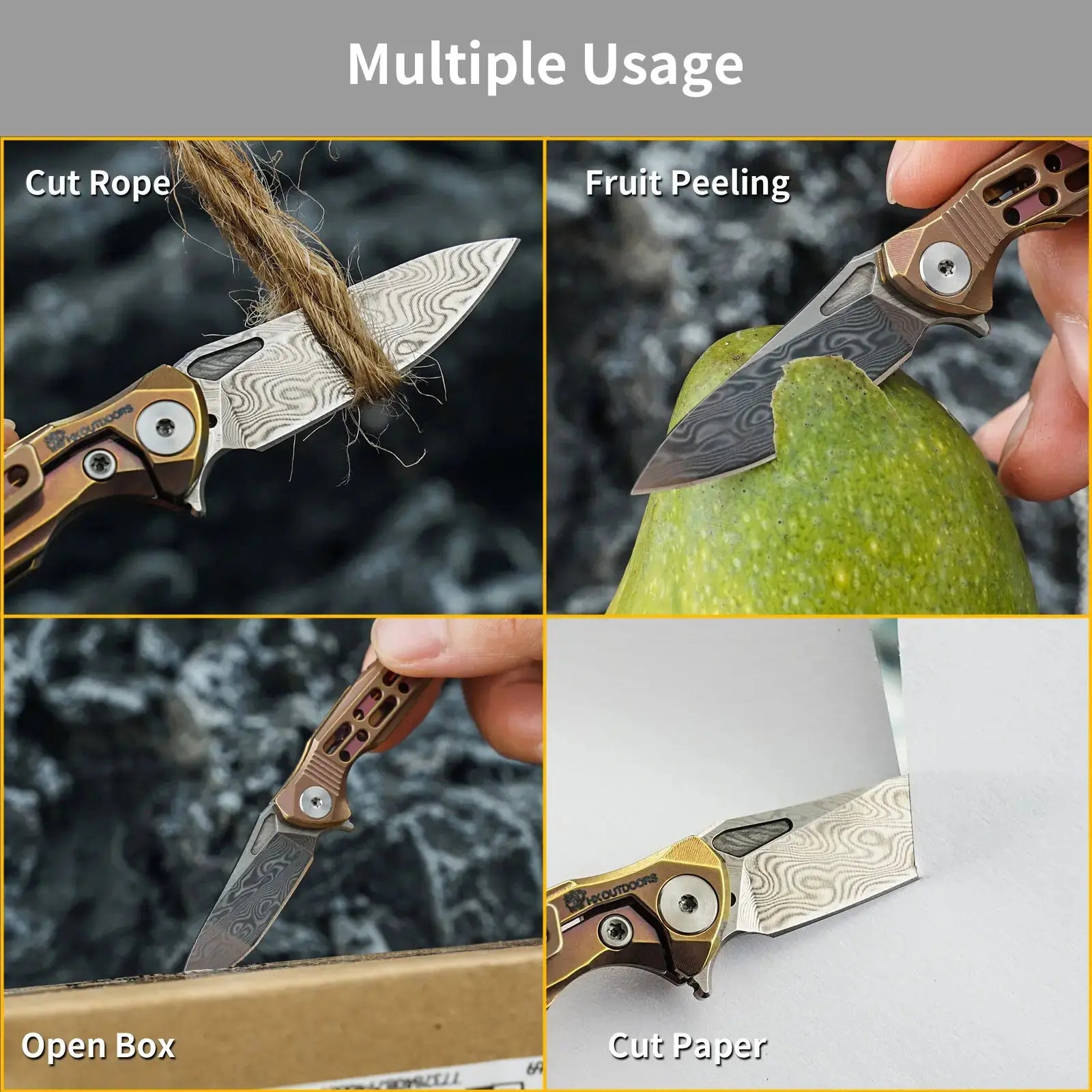 HX OUTDOORS MINI ARMORED | Pocket Knife | Liner Lock | 1.37" Damascus Blade | Pink Titanium Handle | EDC-005E MINI ARMORED