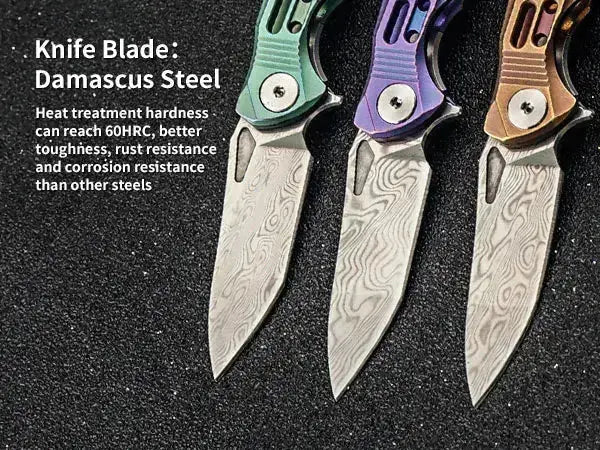 HX OUTDOORS MINI ARMORED | Pocket Knife | Liner Lock | 1.37" Damascus Blade | Pink Titanium Handle | EDC-005C MINI ARMORED
