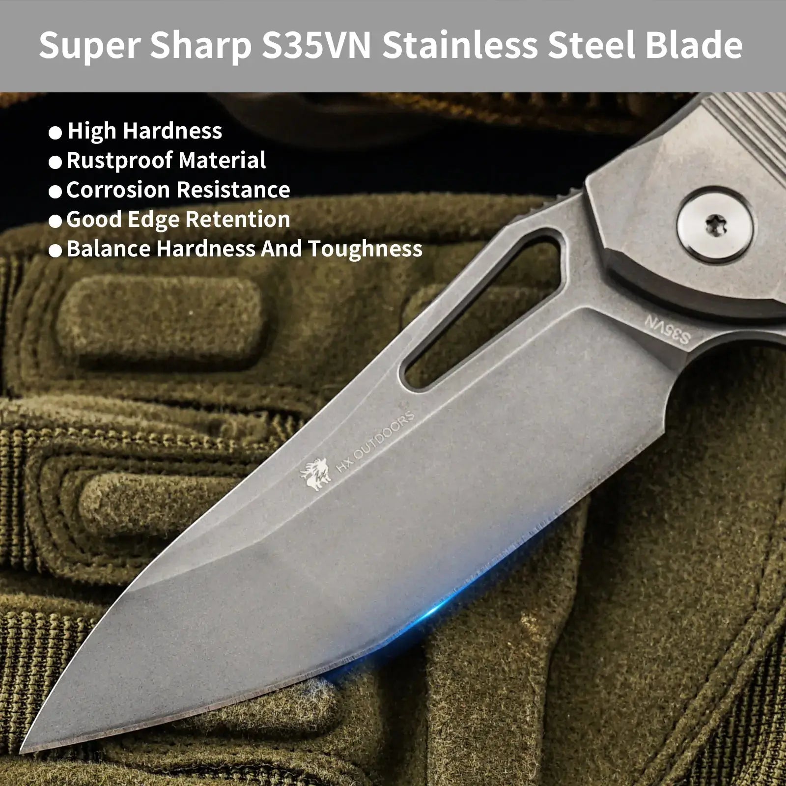 HX OUTDOORS ARMORED M | Pocket Knife | Liner Lock | 7.32" S35VN Blade | Silver Titanium Handle | ZD-022A ARMORED M