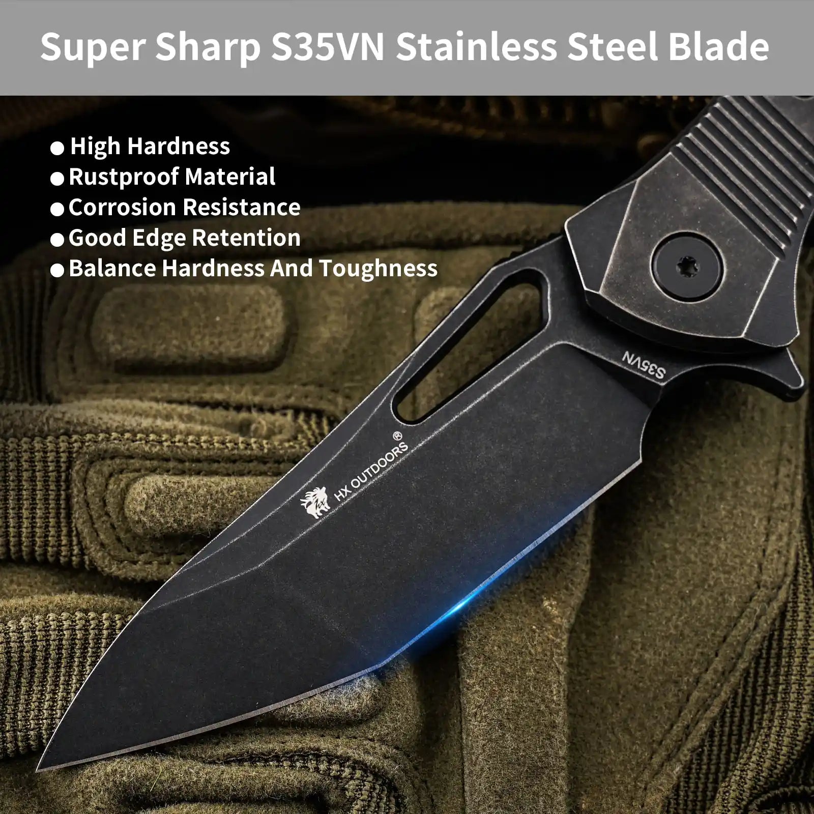 HX OUTDOORS ARMORED M | Pocket Knife | Liner Lock | 7.32" S35VN Blade | Black Titanium Handle | ZD-022B ARMORED M