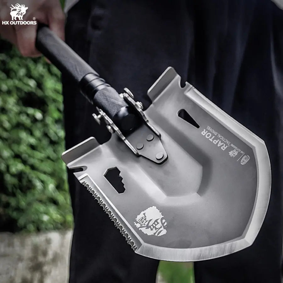 Shovel HX OUTDOORS Shovel Kit w/ Hoe, Saw, Knife, Bottle Opener, Fire Starter Aluminum Alloy Handle (37.24" 440 Stainless Steel Head) GBC-45 from HX OUTDOORS