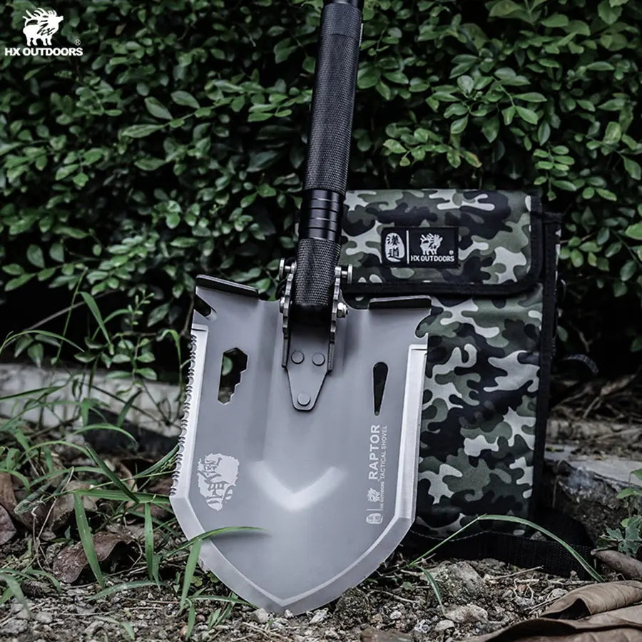 Shovel HX OUTDOORS Shovel Kit w/ Hoe, Saw, Knife, Bottle Opener, Fire Starter Aluminum Alloy Handle (37.24" 440 Stainless Steel Head) GBC-45 from HX OUTDOORS