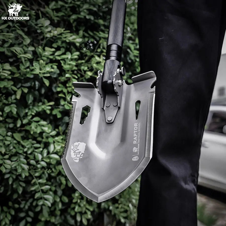 Shovel HX OUTDOORS Shovel Kit w/ Hoe, Saw, Knife, Bottle Opener, Fire Starter Aluminum Alloy Handle (37.24" 440 Stainless Steel Head) GBC-45 from HX OUTDOORS