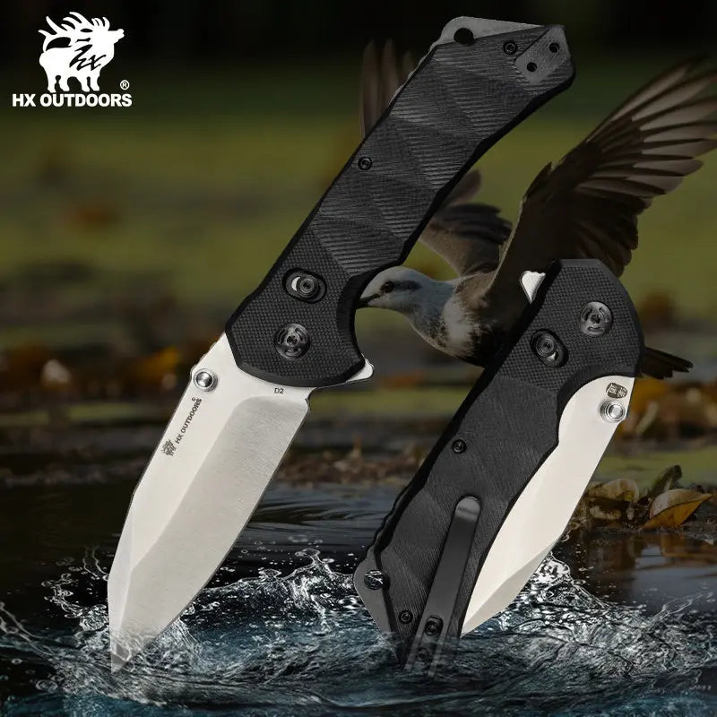 Pocket Knife HX OUTDOORS 3.46" D2 G10 Anti-Slip Handle WATERBIRD Crossbar Lock Folding Pocket Knife With Slip Survival And EDC ZD-092 from HX OUTDOORS