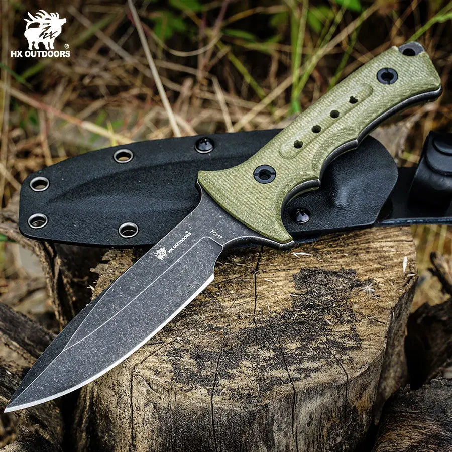 Fixed Blade HX OUTDOORS 3.85" 7CR17 Green Linen Handle Best EDC Ranger Tactical Fixed Blade Knife Good for Carving Hunting Camping Fishing Survival Outdoor D-223A from HX OUTDOORS