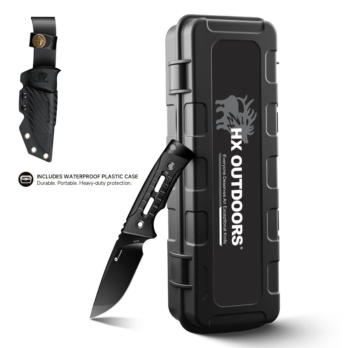 ROCK APEX SE Fixed Blade | 3.15" Black Titanium Coating DC53 Blade | Black G10 Handle | HX OUTDOORS TD-25B
