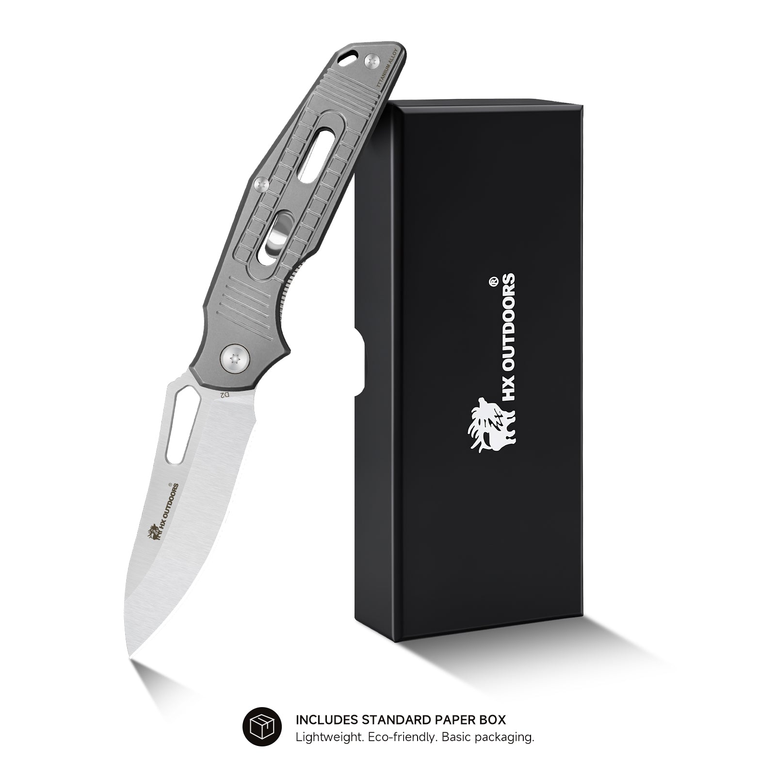 ROCK FLUORITE Pocket Knife | Liner Lock | 2.95" D2 Blade | Silver Titanium Handle | HX OUTDOORS TD-15T