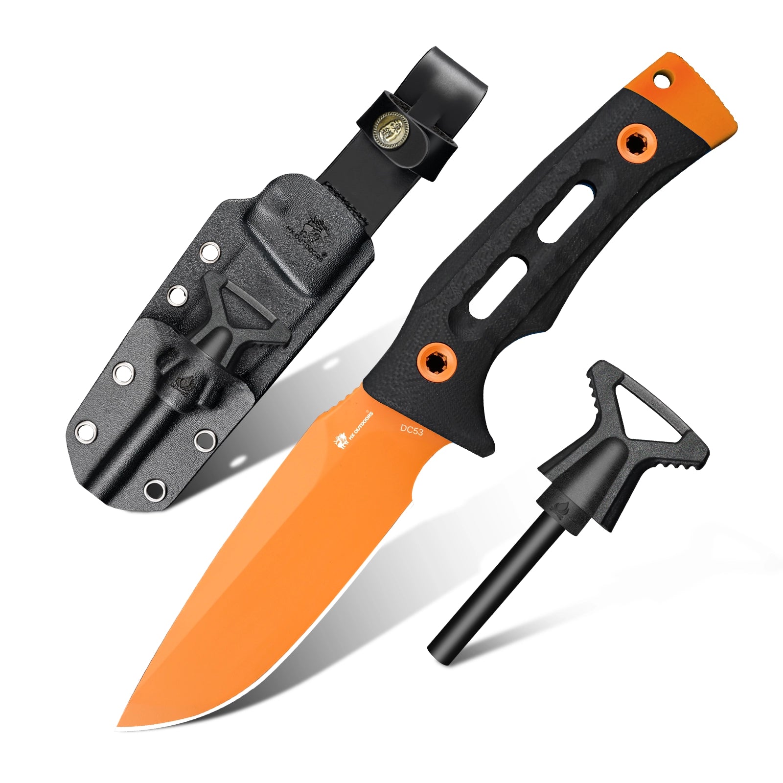 ROCK APEX Fixed Blade | 3.7" Orange DC53 Blade | Black G10 Handle | HX OUTDOORS TD-18C