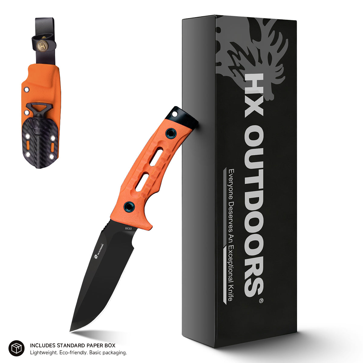 ROCK APEX Fixed Blade | 3.7" DC53 Blade | Orange G10 Handle | HX OUTDOORS TD-18CE