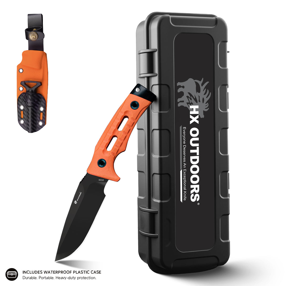 ROCK APEX Fixed Blade | 3.7" DC53 Blade | Orange G10 Handle | HX OUTDOORS TD-18CE