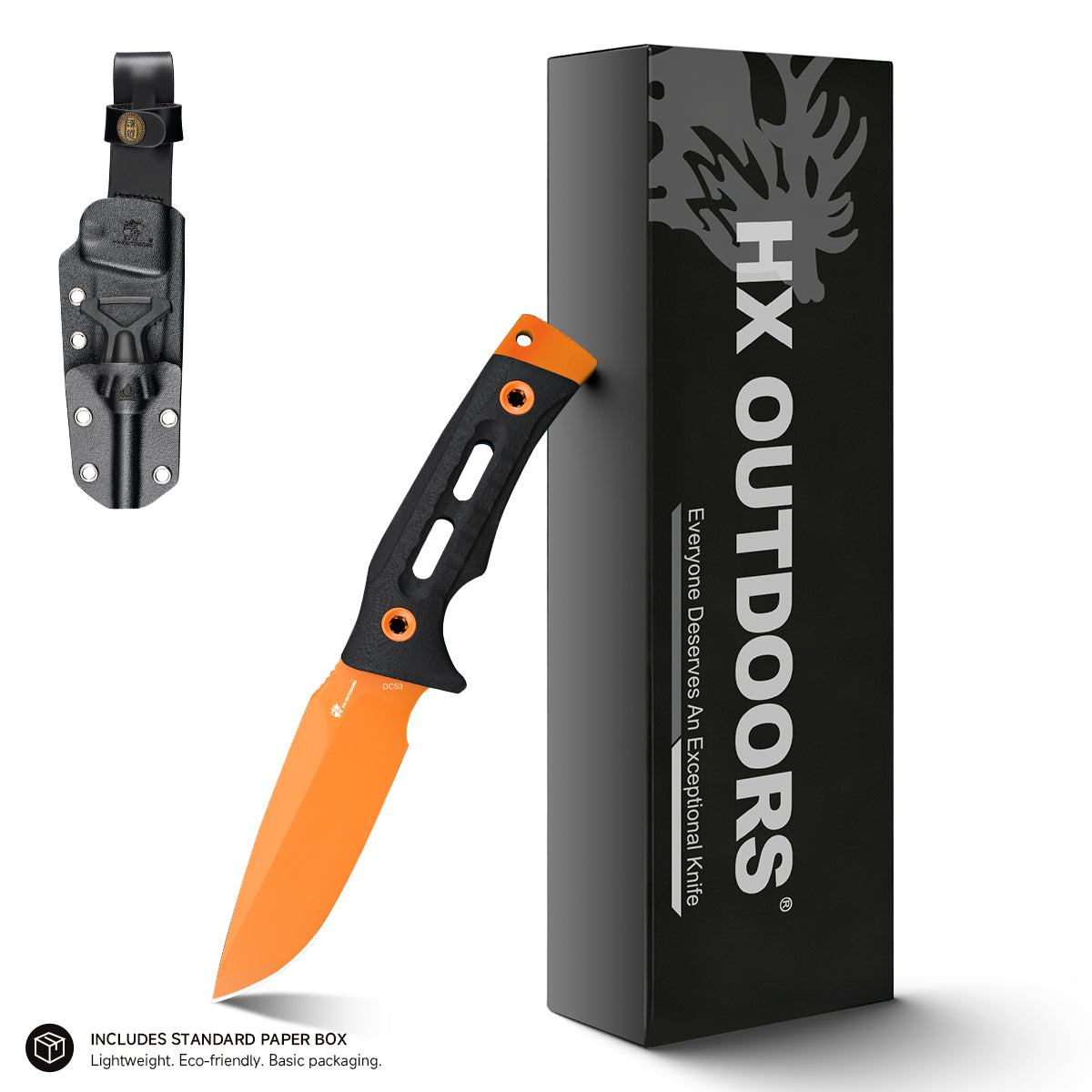 ROCK APEX Fixed Blade | 3.7" Orange DC53 Blade | Black G10 Handle | HX OUTDOORS TD-18C