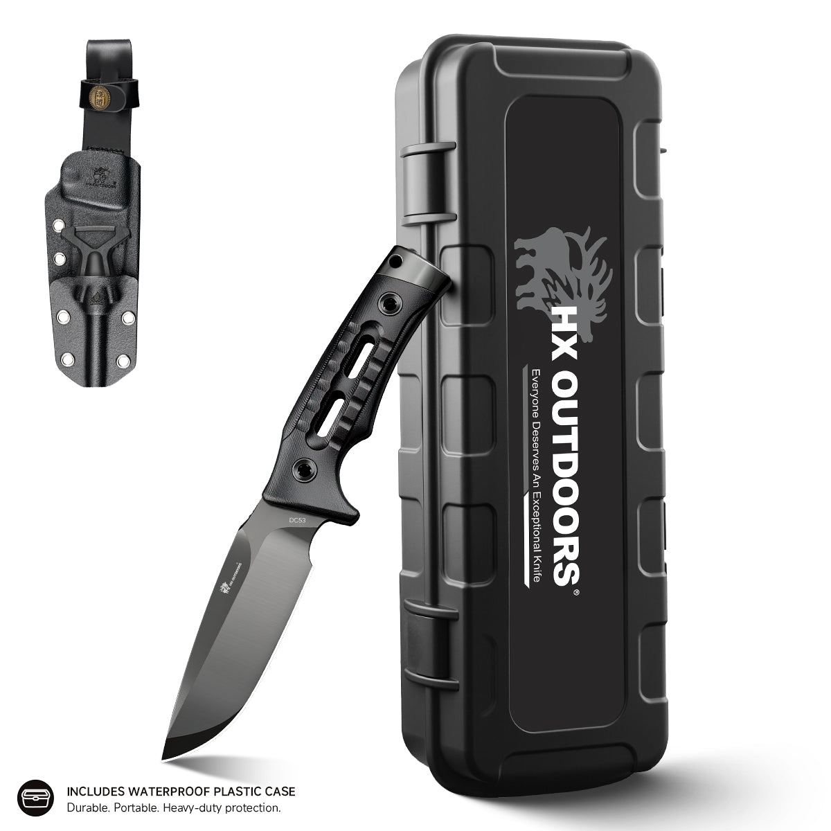 ROCK APEX DLC Edition Fixed Blade | 3.7" DLC‑Coated DC53 Blade | Black G10 Handle | HX OUTDOORS TD-18DLC