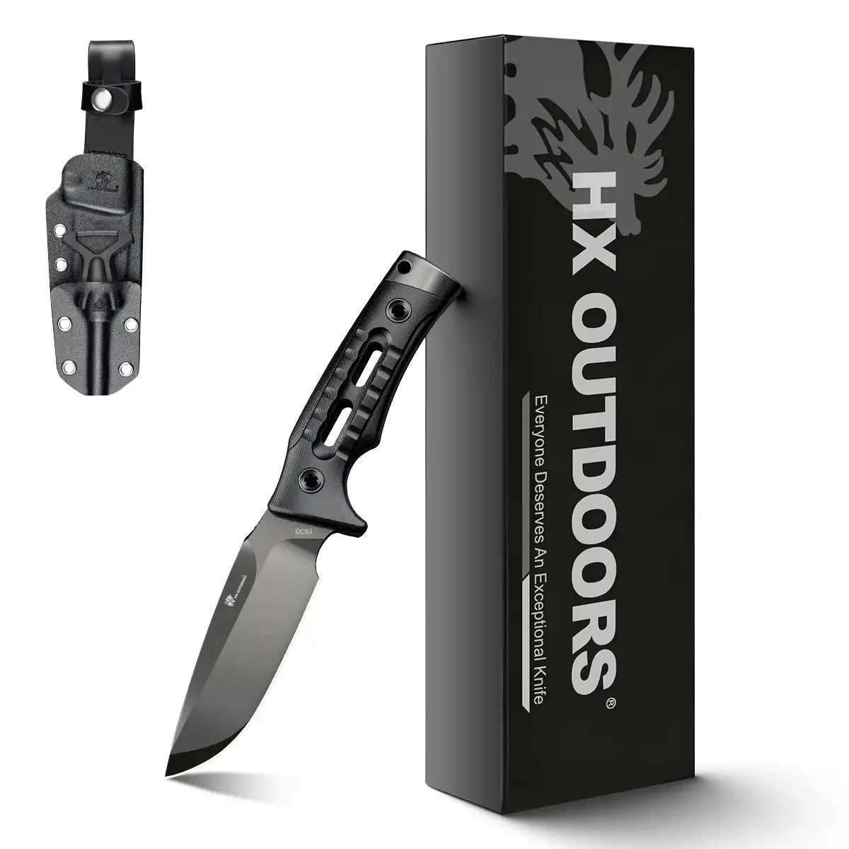 HX OUTDOORS ROCK APEX Edición DLC | Hoja fija | Hoja DC53 de 9,6 cm con revestimiento DLC | Mango G10 negro | TD-18DP