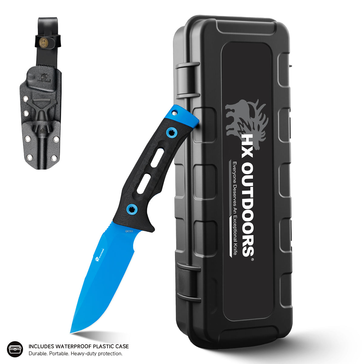 ROCK APEX Fixed Blade | 3.7" Blue DC53 Blade | Black G10 Handle | HX OUTDOORS TD-18L