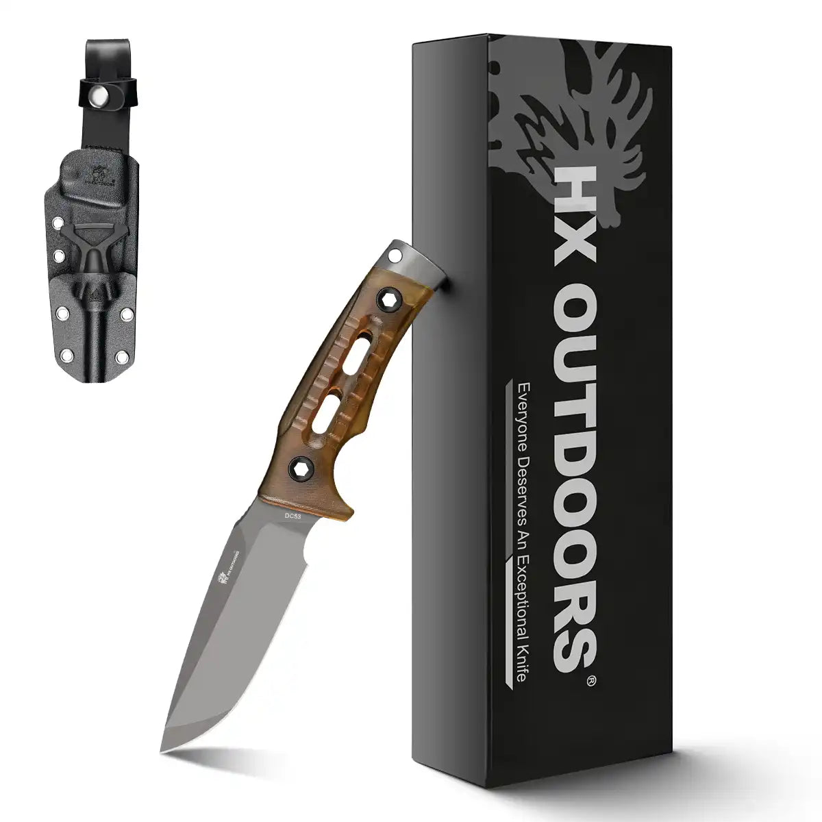 ROCK APEX Fixed Blade | 3.7" Gray Titanium Coating DC53 Blade | PEI Handle | HX OUTDOORS TD-18P