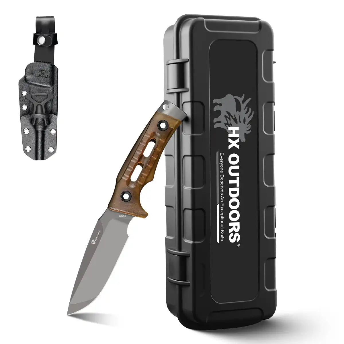ROCK APEX Fixed Blade | 3.7" Gray Titanium Coating DC53 Blade | PEI Handle | HX OUTDOORS TD-18P