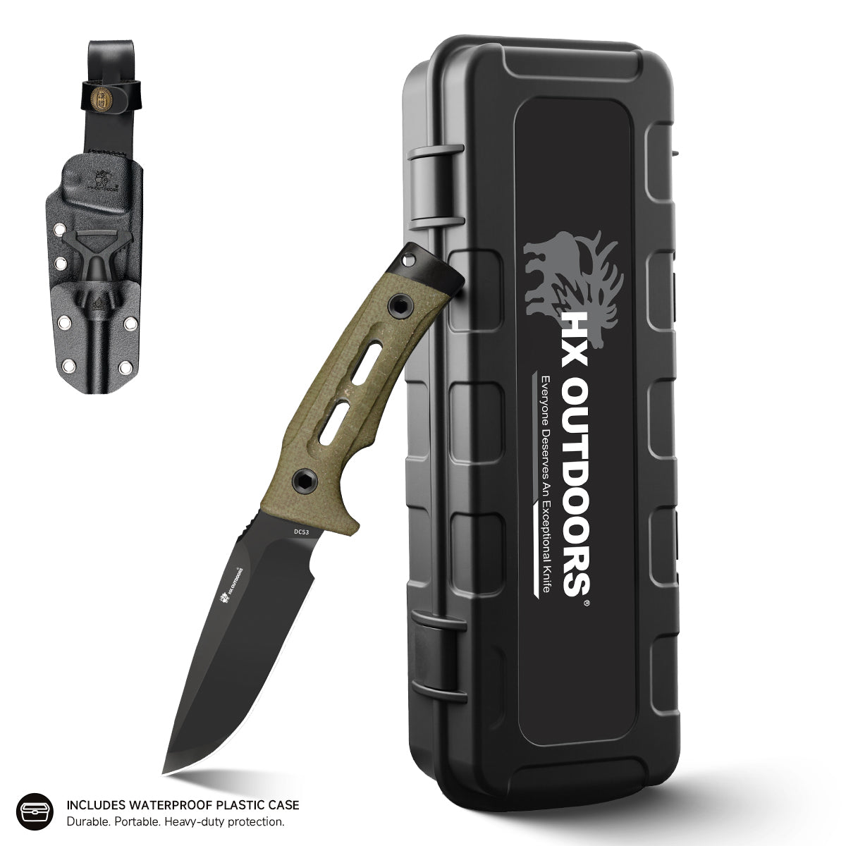 ROCK APEX Fixed Blade | 3.7" DC53 Blade | Green Micarta Handle | HX OUTDOORS TD-18Y