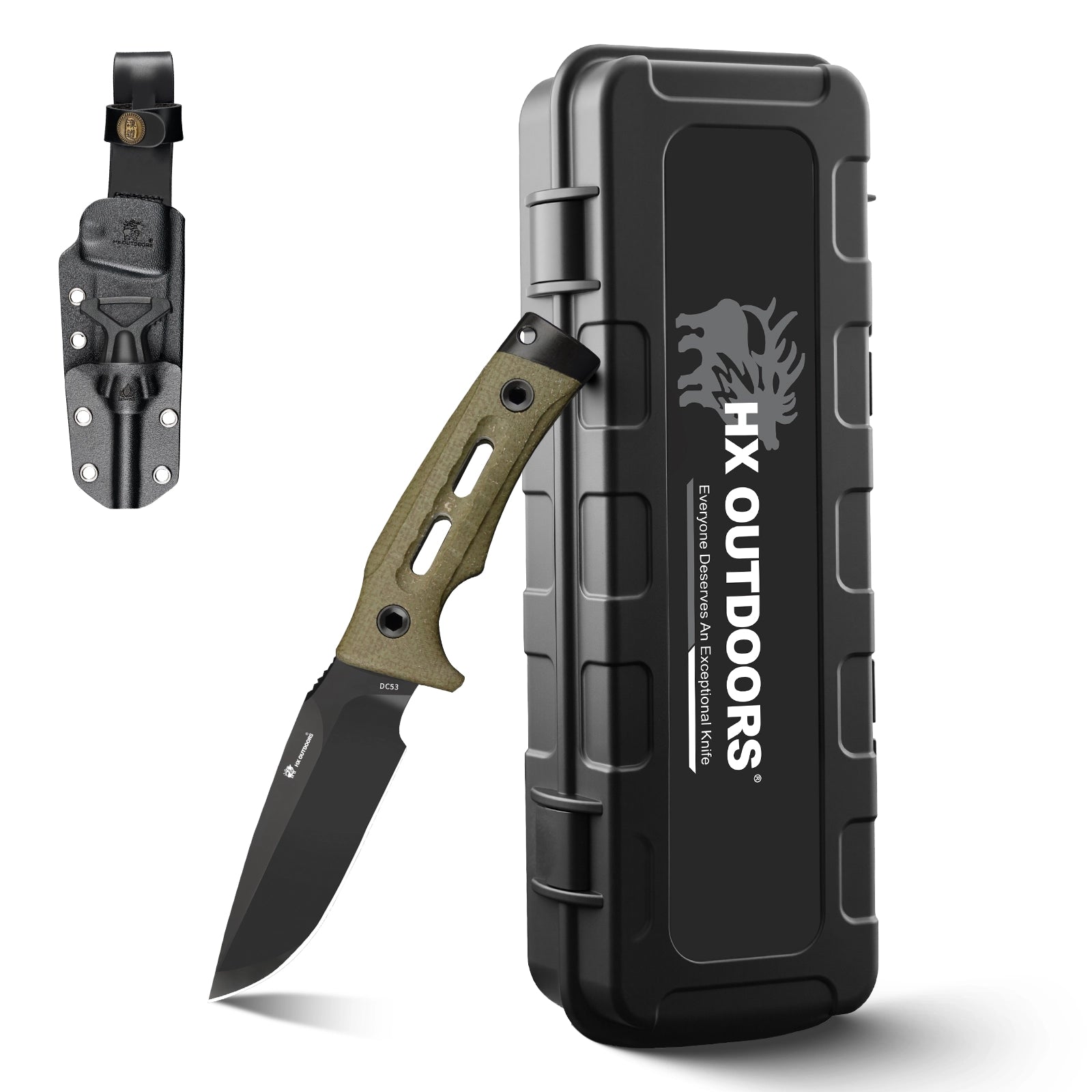 ROCK APEX Fixed Blade | 3.7" DC53 Blade | Green Micarta Handle | HX OUTDOORS TD-18Y