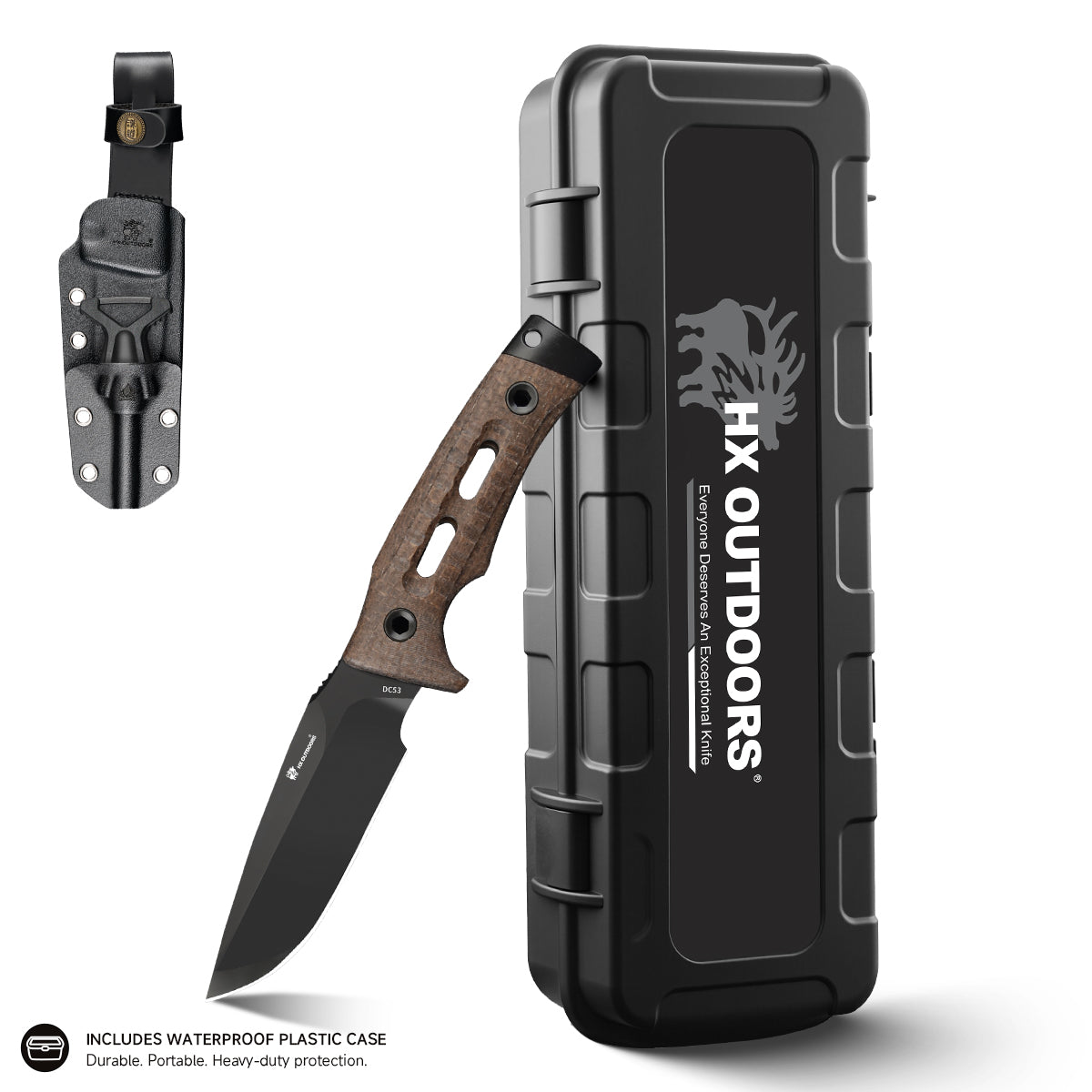 ROCK APEX Fixed Blade | 3.7" DC53 Blade | Brown Micarta Handle | HX OUTDOORS TD-18Z