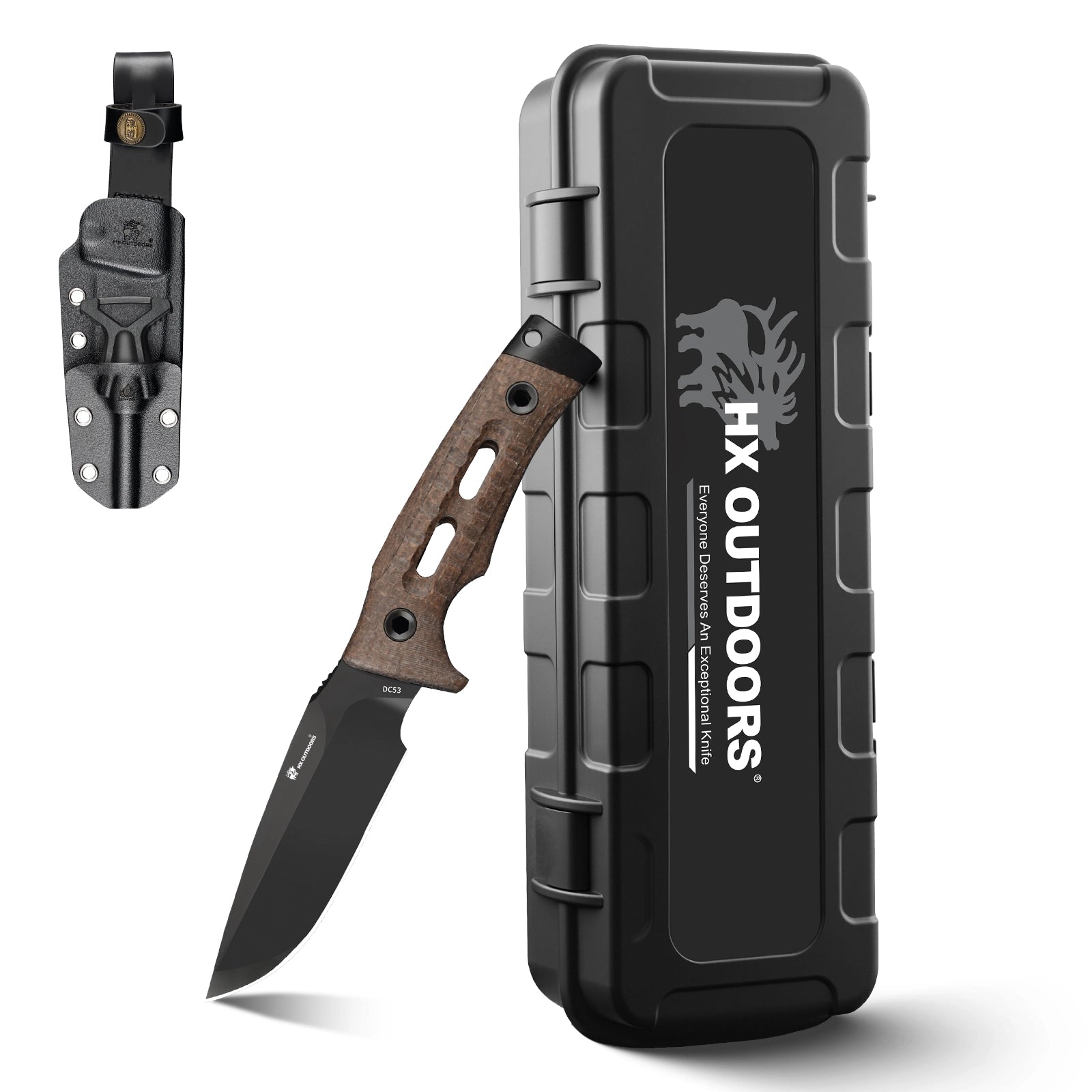 ROCK APEX Fixed Blade | 3.7" DC53 Blade | Brown Micarta Handle | HX OUTDOORS TD-18Z