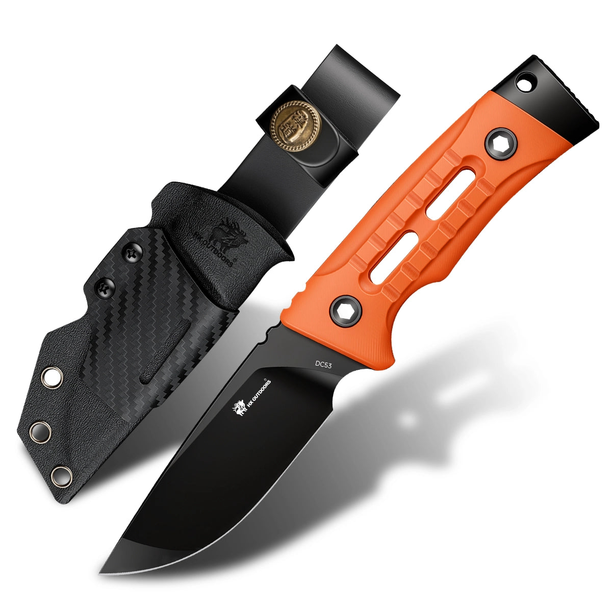 ROCK APEX SE Fixed Blade | 3.15" Black Titanium Coating DC53 Blade | Orange G10 Handle | HX OUTDOORS TD-25A