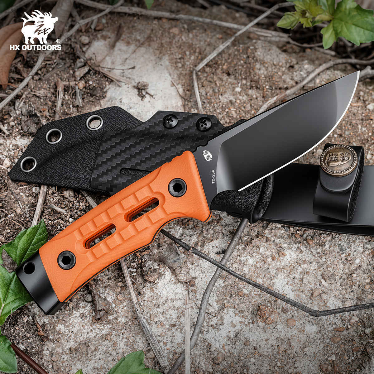 ROCK APEX SE Fixed Blade | 3.15" Black Titanium Coating DC53 Blade | Orange G10 Handle | HX OUTDOORS TD-25A