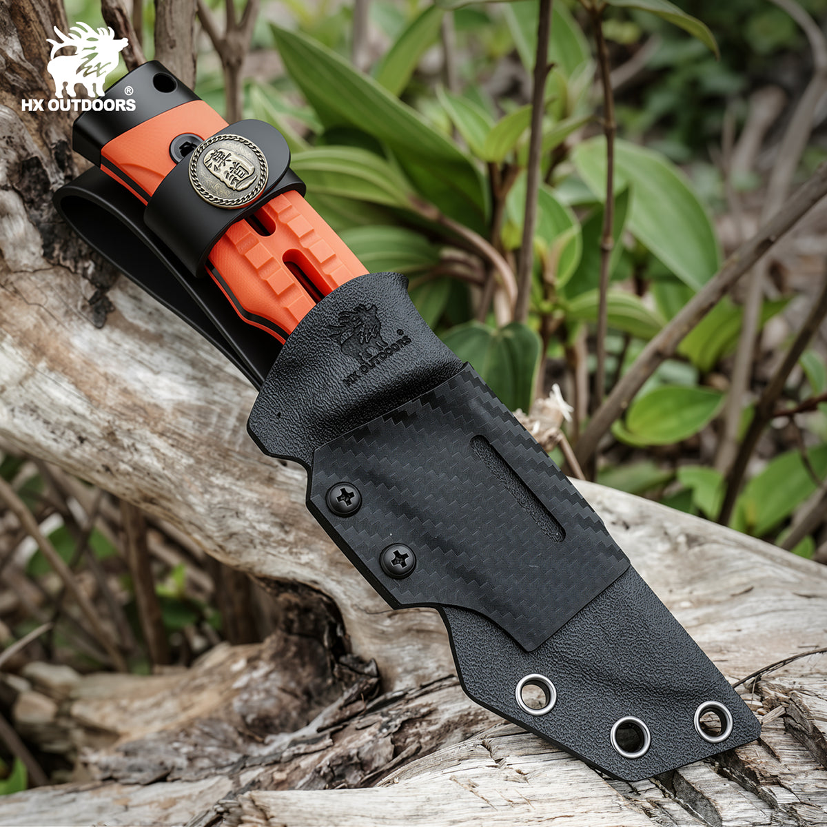 ROCK APEX SE Fixed Blade | 3.15" Black Titanium Coating DC53 Blade | Orange G10 Handle | HX OUTDOORS TD-25A