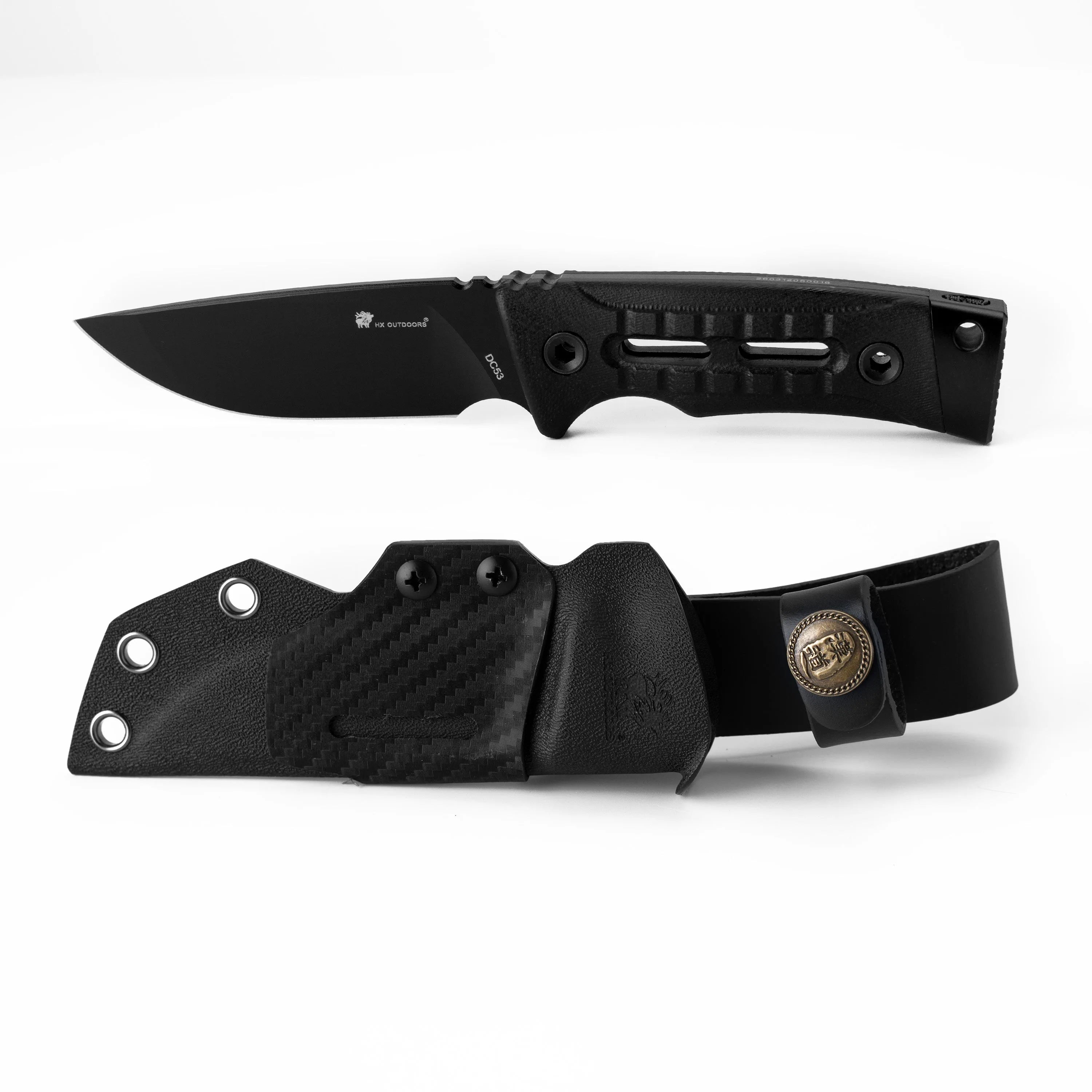 ROCK APEX SE Fixed Blade | 3.15" Black Titanium Coating DC53 Blade | Black G10 Handle | HX OUTDOORS TD-25B