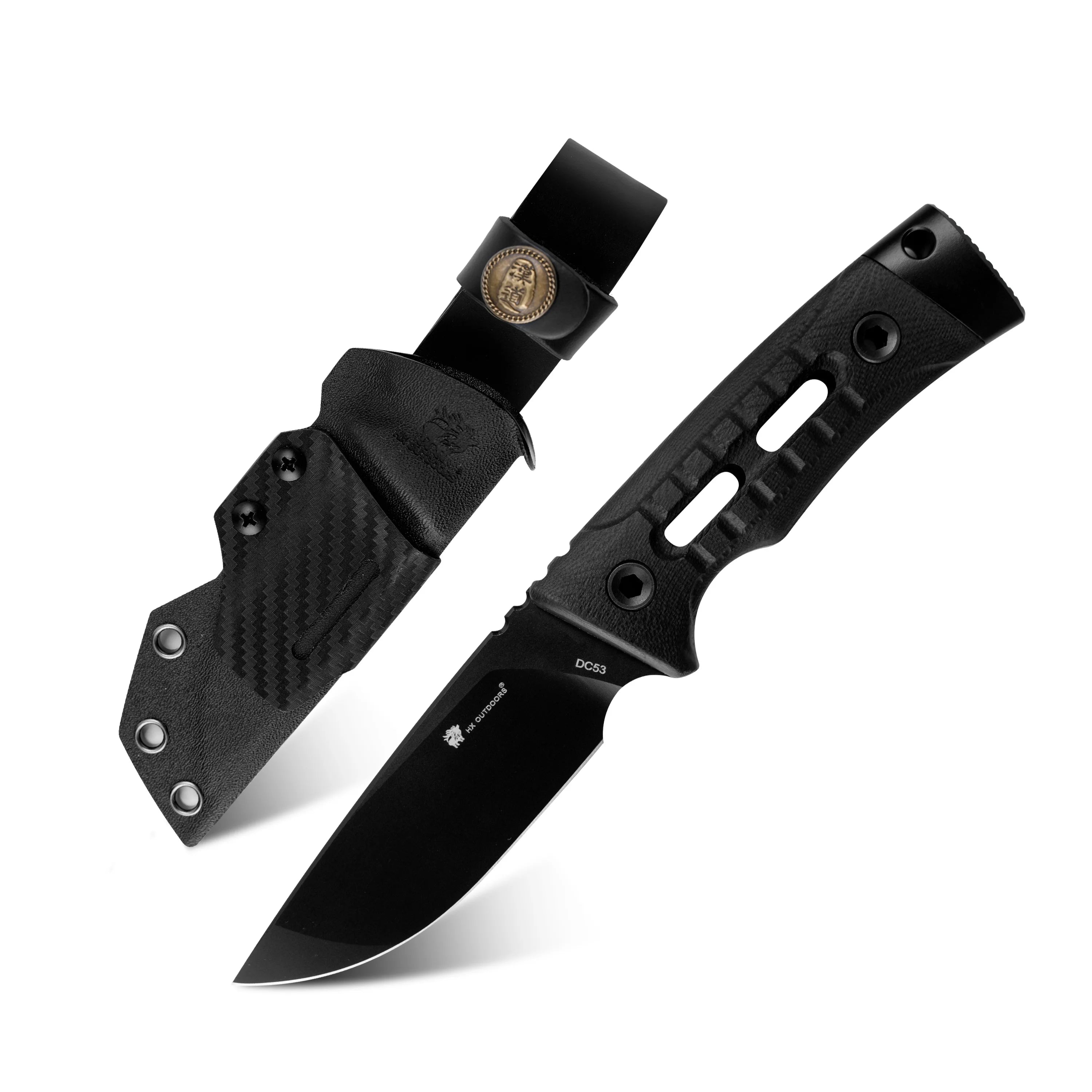 ROCK APEX SE Fixed Blade | 3.15" Black Titanium Coating DC53 Blade | Black G10 Handle | HX OUTDOORS TD-25B
