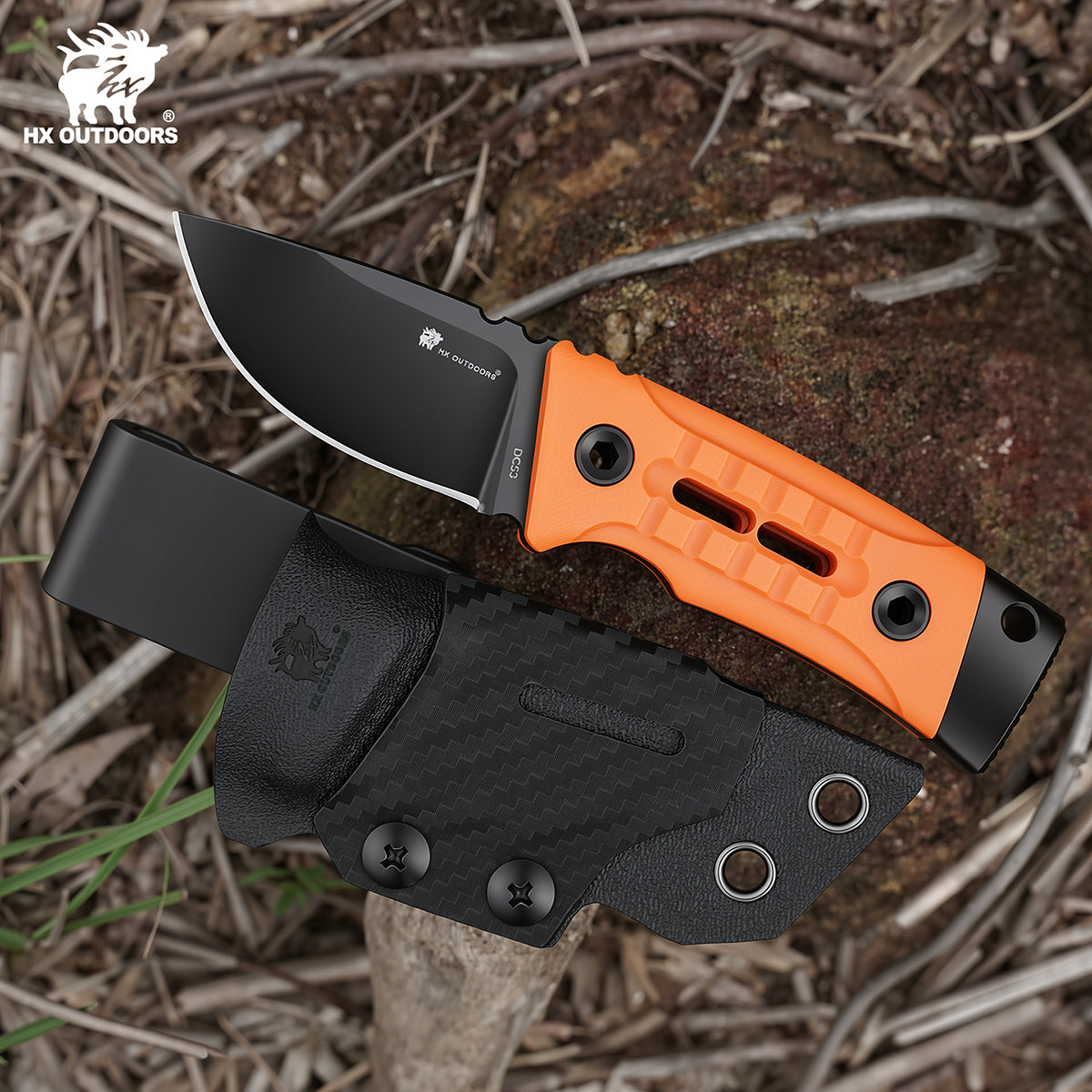 ROCK APEX MINI Fixed Blade | 2.28" Black Titanium Coating DC53 Blade | Orange G10 Handle | HX OUTDOORS TD-26A