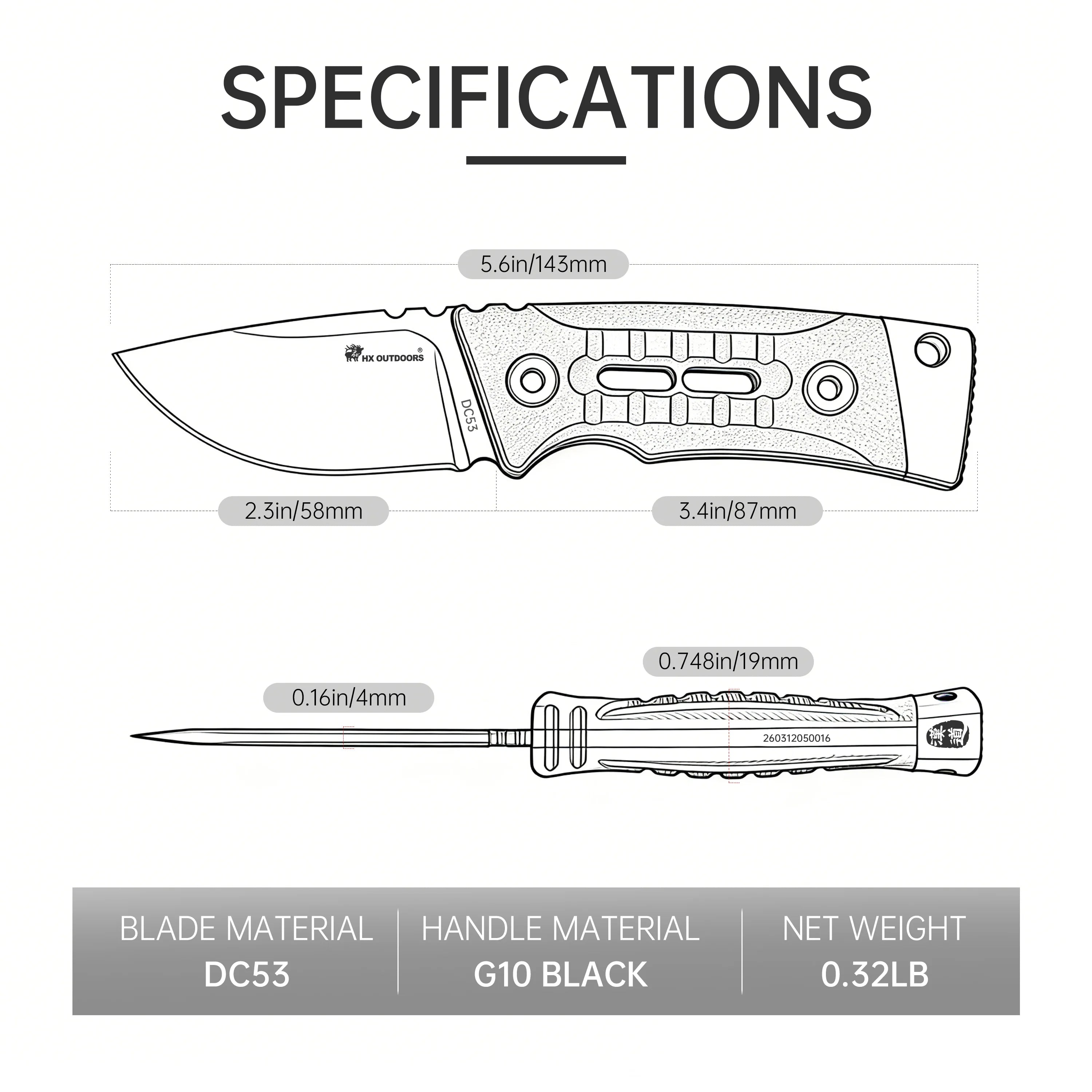 ROCK APEX MINI Fixed Blade | 2.28" Black Titanium Coating DC53 Blade | Black G10 Handle | HX OUTDOORS TD-26B