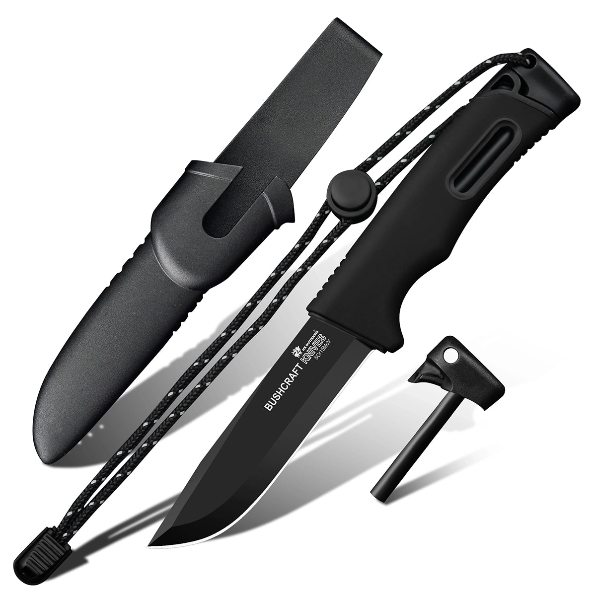 SURVIVAL MASTER 4 Fixed Blade | 3.74″ Matte Black Titanium Coating 5Cr15 Blade | Black PP & Black TPR Handle | TD-21E