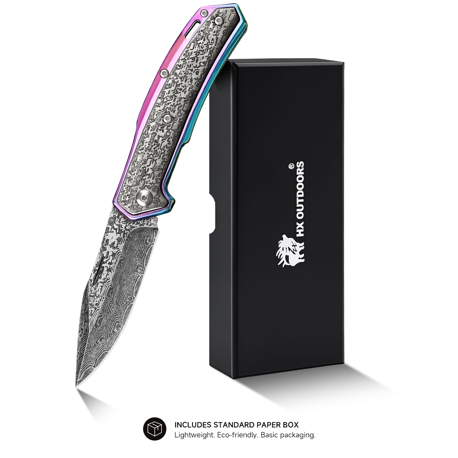 CHAMELEON Pocket Knife | Slip Joint | 3.46" 5Cr15 & Damascus Blade | Aluminum Handle | HX OUTDOORS ZD-084