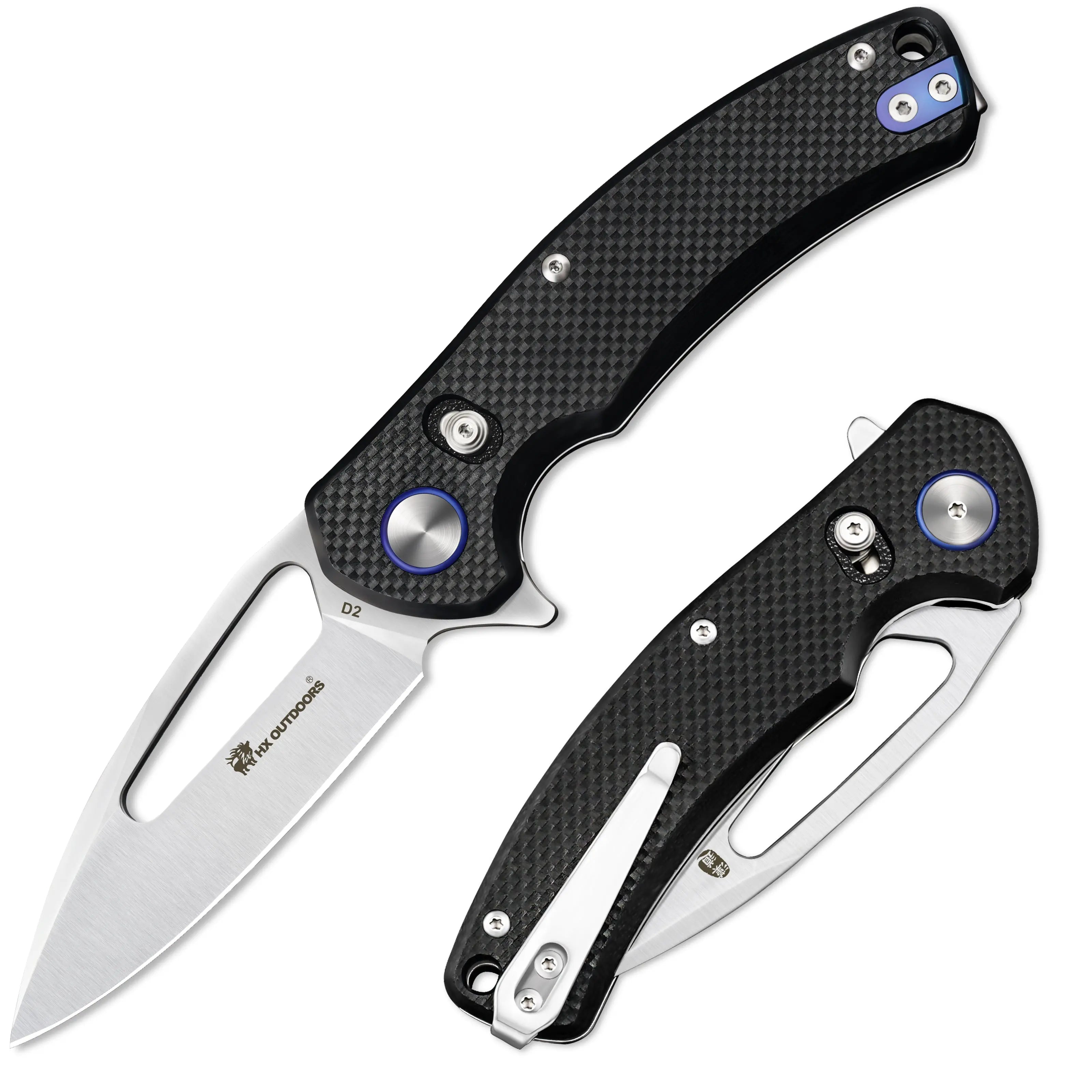 Pocket Knife HX OUTDOORS 2.5" D2 Steel Blade G10 Handle EDC VOYAGER CROSSBAR LOCK Folding Knife Black ZD-091S from HX OUTDOORS