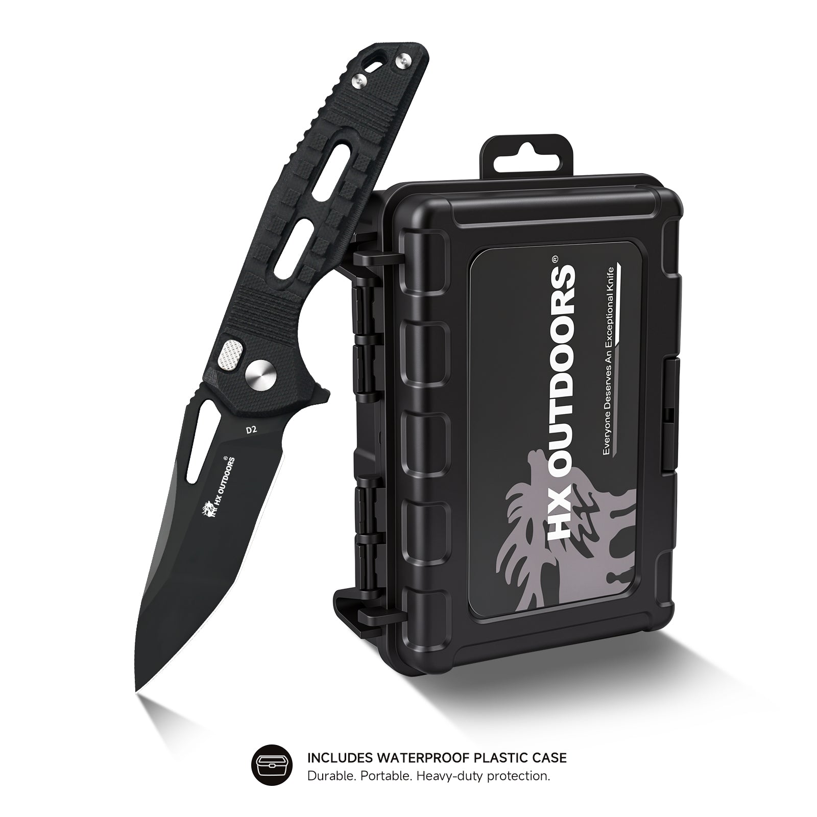 Couteau de poche HX OUTDOORS ROCK ONYX | Verrouillage par bouton | Lame D2 de 7,3 cm | Manche en G10 noir | ZD-104B-S