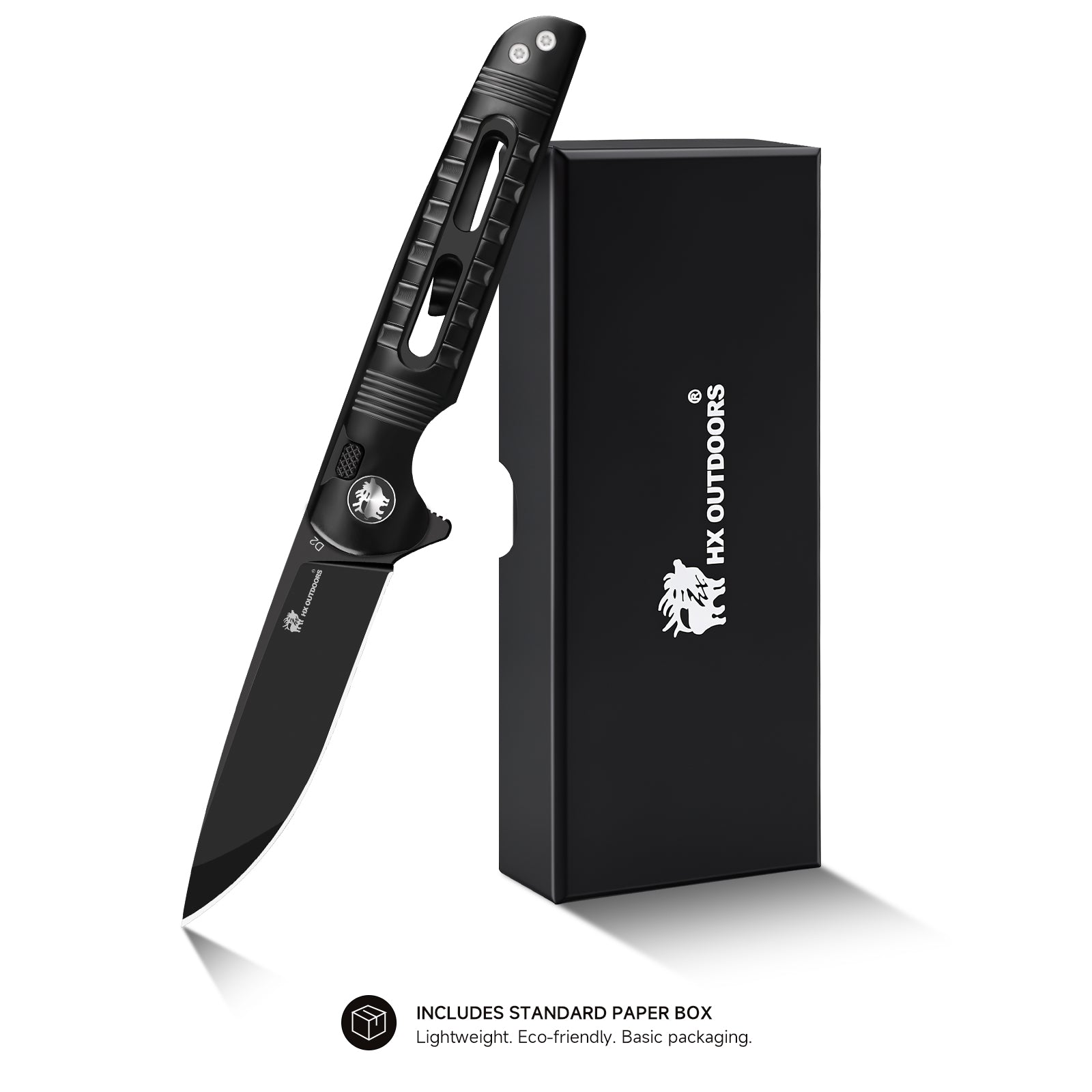 HX OUTDOORS DARK MASTER | Navaja de bolsillo | Cierre de botón | Hoja D2 de 8 cm | Mango de titanio negro | ZD-112A