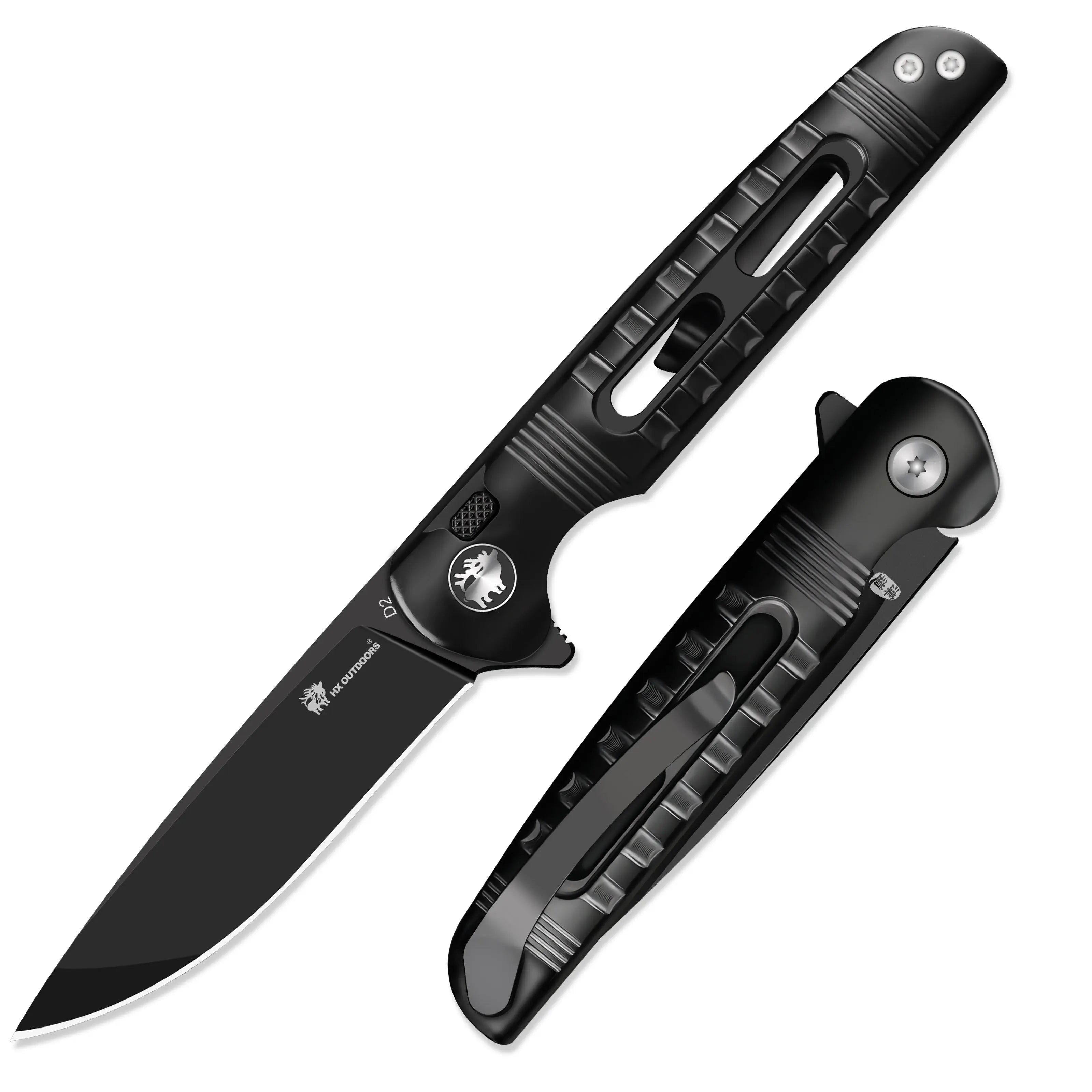 Pocket Knife HX OUTDOORS DARK MASTER 3.15" D2 BUTTON LOCK Titanium alloy Tactical Folding Knife Camping, Hunting, And Outdoors ZD-112A from HX OUTDOORS