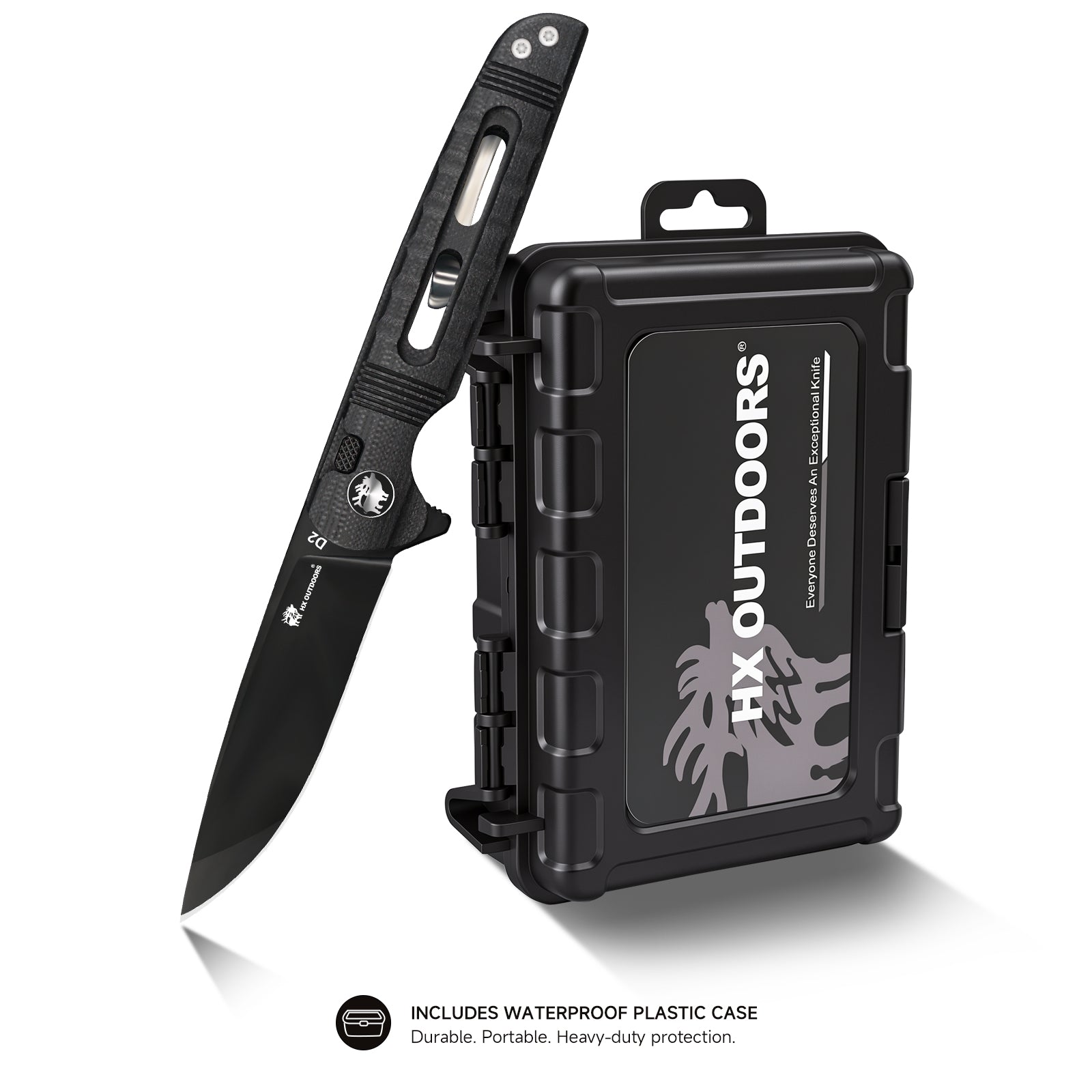 DARK MASTER Pocket Knife | Button Lock | 3.15" D2 Blade | Black G10 Handle | HX OUTDOORS ZD-112B