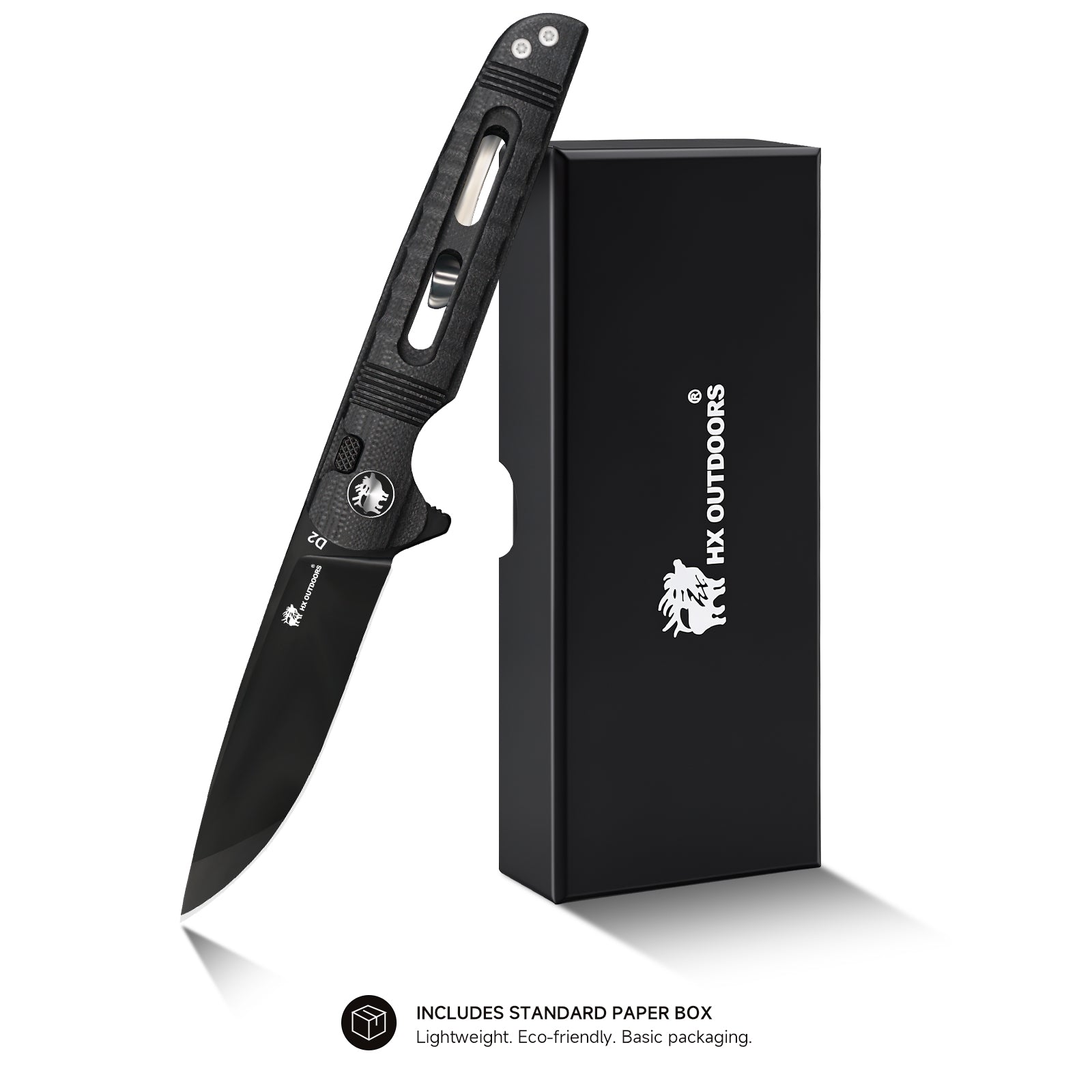DARK MASTER Pocket Knife | Button Lock | 3.15" D2 Blade | Black G10 Handle | HX OUTDOORS ZD-112B