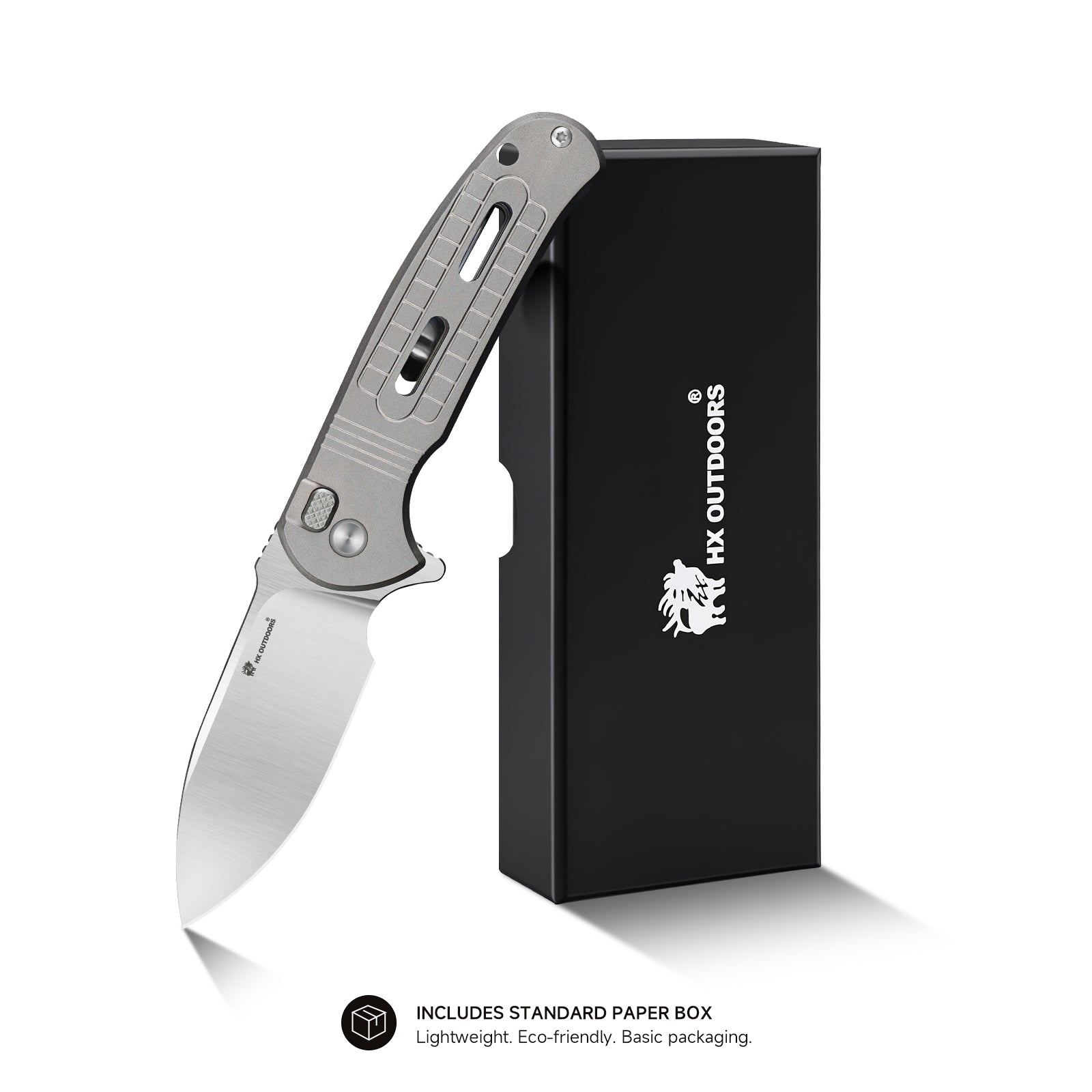 ROCK SAPPHIRE Pocket Knife | Button Lock | 2.4" 14C28N Blade | Silver Titanium Handle | HX OUTDOORS ZD-119S