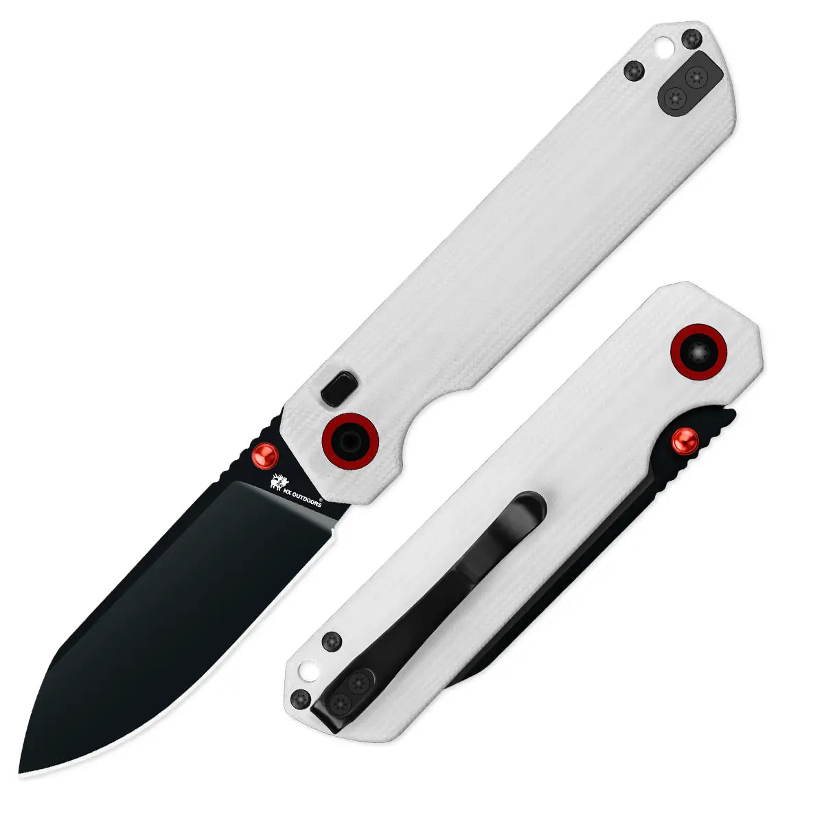 HXOUTDOORS HYLA 14C28N Silver Blade White G10 Handle | EDC Button